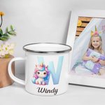 Personalized Fantasy Unicorn Gradient Initial 12 oz Colored Rim Enamel Mug with Name Birthday Children's Day Gift for Girls Boys