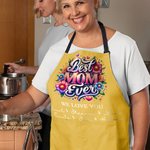 Personalized Faux Glitter Floral Best Mom Ever Waterproof Apron with 1-6 Names and Pockets Mother's Day Cooking Essential Gift for Mom Grandma