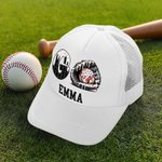 Personalized Baseball Softball Ice Cream Dripping Trucker Hat with Name and Adjustable Snapback Sport Travel Accessories Birthday Gift for Women Girls