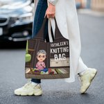 Bolsa de tela grande reutilizable personalizada con el nombre de un personaje de punto de dibujos animados Regalo de cumpleaños para el Día de la Madre para la mamá y la abuela amantes del punto