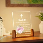 Corona de flores personalizada Cruz Base de madera LED Luz de noche con nombre y texto Decoración del hogar Bautizo Confirmación Baby Shower Regalo para niños