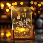 Personalisierte Geburt Blume Mama und Kind Holding Hands LED-Nachtlicht mit hölzernen Basis und 1-6 Kindernamen Muttertag Geburtstag Geschenk für Mama Oma
