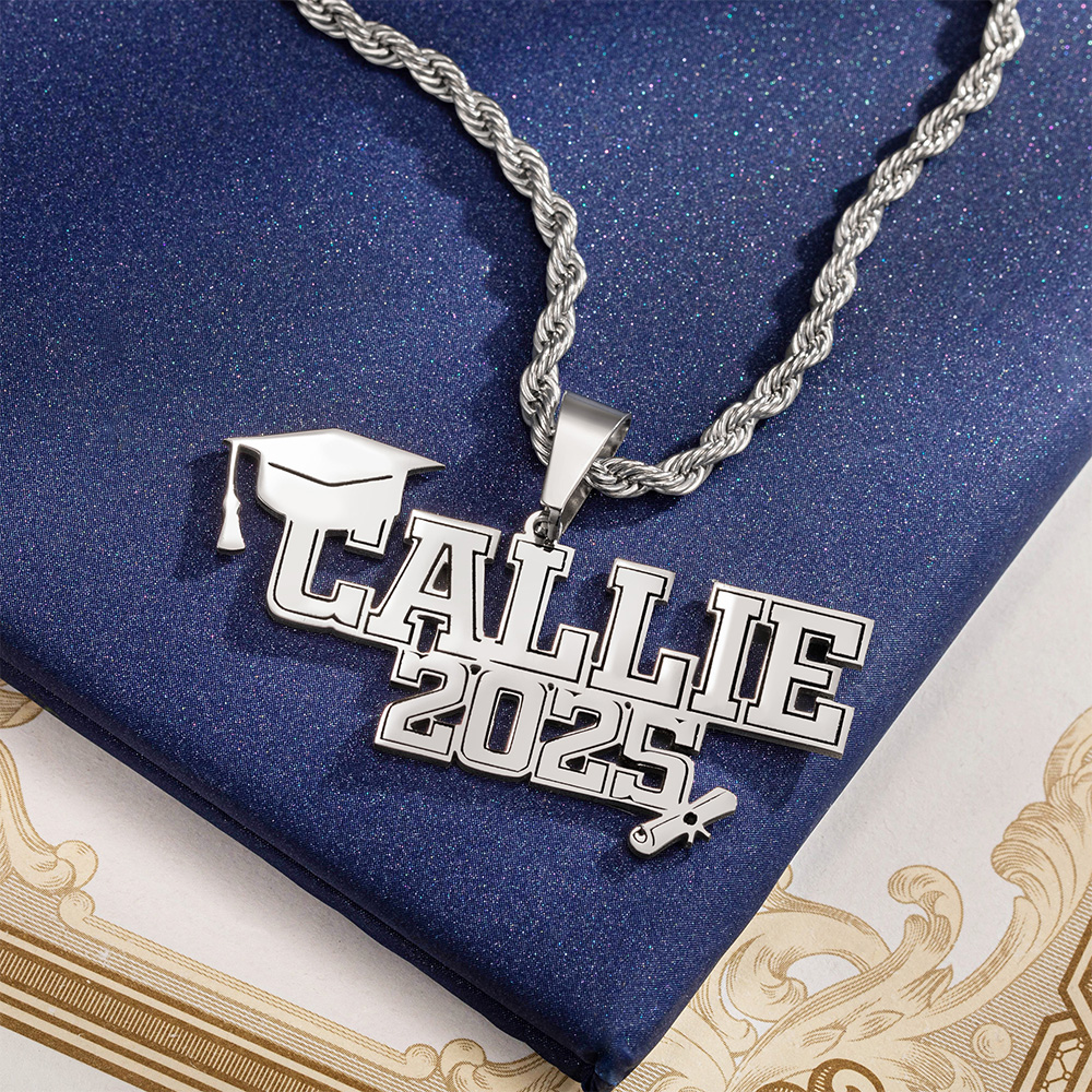Collier Personnalisé avec Nom et Année de Plaque Cadeau de Fin d'Études pour Homme Bachelier de Classe 2025
