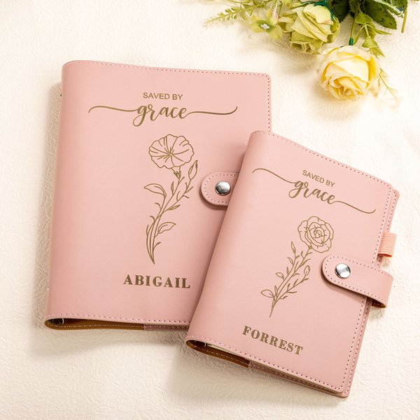 Henkilökohtainen Saved By Grace Syntymä Kukka Nimi Nahka Binder Notebook osasto Syntymäpäivä Äitienpäivä lahja hänelle
