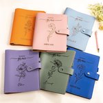 Personalized Saved By Grace Birth Flower Name Leather Binder Notebook with Compartment Birthday Mother's Day Gift for Her