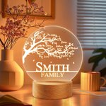 Árbol de la vida familiar personalizado Luz de noche acrílica con base de madera Decoración para el cuarto de los niños Día de la madre Regalo de cumpleaños para la familia