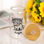 Vaso de Cerveza con Tapa de Bambú y Pajita Personalizado con el Nombre de una Vaca de las Tierras Altas 12/16/20 oz Regalo de Cumpleaños para los Amantes de las Vacas de las Tierras Altas