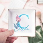 Personalisierte Cartoon Fantasy Meerjungfrau Prinzessin Initial Keramik Trinket Schmuck Schale mit Namen Geburtstag Party Geschenk für Töchter Besties Mädchen