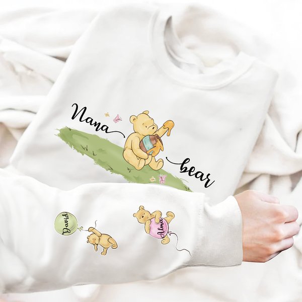 Personalized Mama Bear Classic Winnie the Pooh Sweatshirt with Name Mother's Day Birthday Gift for Mom Grandma Auntie Family