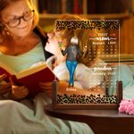 Personalized Leopard Print Mother and Daughter Back View LED Night Light with Wood Base Home Desk Decor Birthday Mother's Day Gift for Mom Grandma