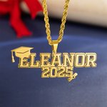 Personalised Bachelor Cap Men's Name Necklace with Year Graduation Keepsake Gift for Class of 2025 Graduates