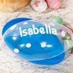 Uovo di Pasqua grande personalizzato con nome design a pois cestino riempitivo e scatola di caramelle regalo ideale per bambini