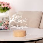Árbol de la vida familiar personalizado Luz de noche acrílica con base de madera Decoración para el cuarto de los niños Día de la madre Regalo de cumpleaños para la familia
