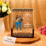 Personalized Leopard Print Mother and Daughter Back View LED Night Light with Wood Base Home Desk Decor Birthday Mother's Day Gift for Mom Grandma
