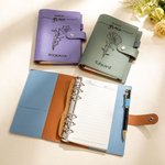 Personalized Saved By Grace Birth Flower Name Leather Binder Notebook with Compartment Birthday Mother's Day Gift for Her