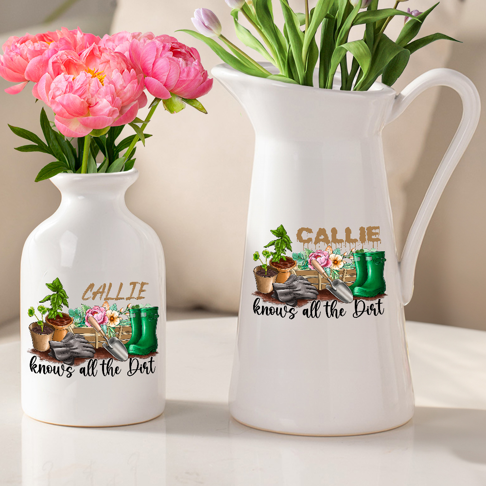 Vase en céramique floral personnalisé avec nom Jardinage Décoration de la maison Cadeau de fête des mères pour maman grand-mère