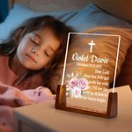 Corona de flores personalizada Cruz Base de madera LED Luz de noche con nombre y texto Decoración del hogar Bautizo Confirmación Baby Shower Regalo para niños