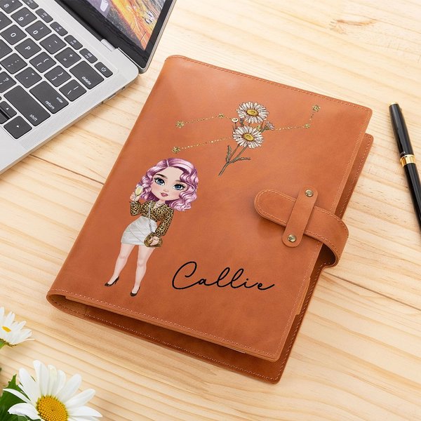 Cahier de croquis A5 personnalisé en cuir PU avec nom et pochette de rangement Cadeau d'anniversaire de rentrée scolaire pour femmes