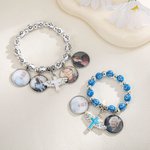 Personalised Cross Elastic Cord Commemorative Bracelet with Photo Religious Christmas Gift for Christian