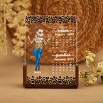 Personalized Leopard Print Mother and Daughter Back View LED Night Light with Wood Base Home Desk Decor Birthday Mother's Day Gift for Mom Grandma