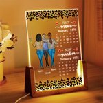 Personalized Leopard Print Mother and Daughter Back View LED Night Light with Wood Base Home Desk Decor Birthday Mother's Day Gift for Mom Grandma