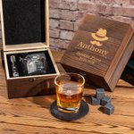 Personalisiertes Retro Whiskeyglas und -steine Holzkiste Set mit Golf Initiale Namen Auswählbarer Schiefer Untersetzer Geburtstag Geschenk für Herren