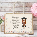 Bolsa de Yute Reutilizable Personalizada con Dibujos Animados de Graduados Florales con Nombre y Año Regalo de Celebración de Graduación para Mujeres Graduadas