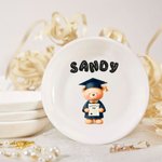 Personalised Cute Graduation Bear Ceramic Trinket Jewellery Dish with Bubble Name Home Decor Graduation Keepsake Gift for Graduates