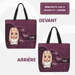 Sac Fourre-Tout Personnalisé avec 1-8 Noms et Personnage Dessin Animé Cadeau Anniversaire Fête des Mères pour Femmes