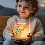 Corona de flores personalizada Cruz Base de madera LED Luz de noche con nombre y texto Decoración del hogar Bautizo Confirmación Baby Shower Regalo para niños