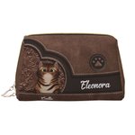 Borsa per trucco in pelle PU personalizzato con gatto e nome impermeabile e ampia essenziali da viaggio regalo di compleanno per donne