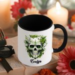 Personalized Gothic Mexican Sugar Skull Calavera 11oz Ceramic Mug with Birth Flower and Name Day of the Dead Birthday Gift for Gothic Skull Lovers