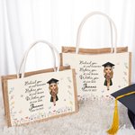 Bolsa de Yute Reutilizable Personalizada con Dibujos Animados de Graduados Florales con Nombre y Año Regalo de Celebración de Graduación para Mujeres Graduadas