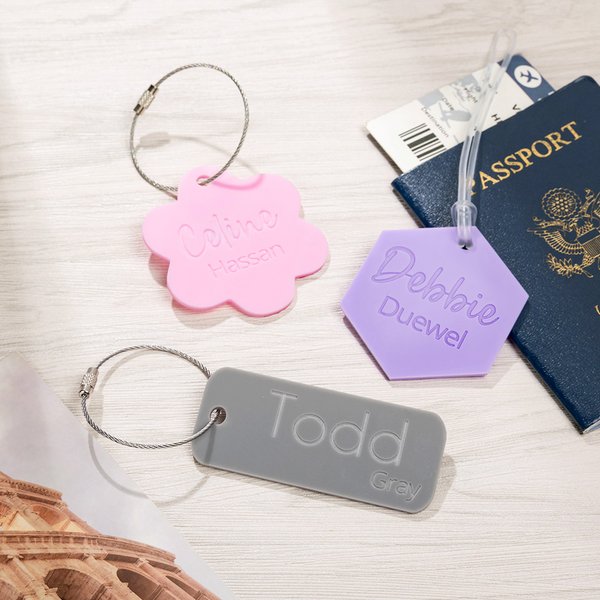 Personalised Multicolor Acrylic Name Tag with Stainless Steel Ring or Plastic Rope Backpack Travel Accessories Birthday Gift for Students Travelers