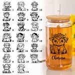Vaso de Cerveza con Tapa de Bambú y Pajita Personalizado con el Nombre de una Vaca de las Tierras Altas 12/16/20 oz Regalo de Cumpleaños para los Amantes de las Vacas de las Tierras Altas