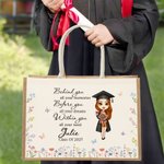 Bolsa de Yute Reutilizable Personalizada con Dibujos Animados de Graduados Florales con Nombre y Año Regalo de Celebración de Graduación para Mujeres Graduadas