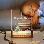 Corona de flores personalizada Cruz Base de madera LED Luz de noche con nombre y texto Decoración del hogar Bautizo Confirmación Baby Shower Regalo para niños