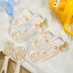 Personalized Happy 1st Birthday Giraffe Zebra Animals Cloud Acrylic Plaque with Name and Date Nursery Decor Baby Shower Gift for Kids