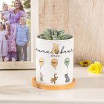 Personalized Classic Winnie the Pooh Balloon Ceramic Succulent Planter Pot with Names and Bamboo Base Mother's Day Birthday Gift for Mom Grandma