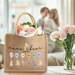 Personalized Classic Winnie the Pooh Honey Balloon Large Jute Tote Bag with 1-12 Names Mother's Day Birthday Gift for Mom Grandma