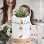 Personalized Classic Winnie the Pooh Balloon Ceramic Succulent Planter Pot with Names and Bamboo Base Mother's Day Birthday Gift for Mom Grandma