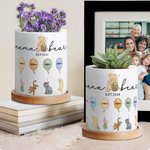 Personalized Classic Winnie the Pooh Balloon Ceramic Succulent Planter Pot with Names and Bamboo Base Mother's Day Birthday Gift for Mom Grandma