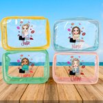 Personalizzato moda Cartoon rossetto ragazza chiaro borsa trucco impermeabile con nome spiaggia piscina accessorio compleanno addio al nubilato regalo per le donne