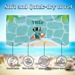 Personalized Cute Surfing Whale Tortoise Marine Animals Oversized  Beach Towel with Name Quick Dry Travel Essentials Pool Party  Gift for Kids