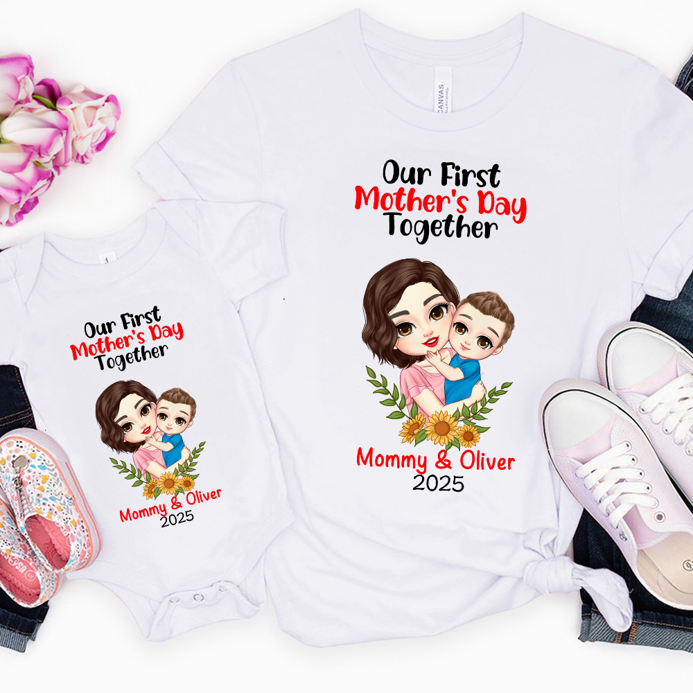 Ensemble de bodys et de t-shirts en coton 100% Tournesol pour la mère et l'enfant Cadeau de fête des mères pour la maman de l'enfant