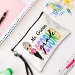 Personalized Different Grades Cartoon Character Cosmetic Bag with Name and Wristlet Strap Birthday Teacher's Day Appreciation Gift for Teachers