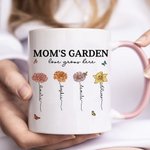 Personalized Mom's Garden Birth Flower Cartoon Character 11 oz Ceramic Mug with 1-12 Kid's Names Mother's Day Appreciation Gift for Grandma Mom