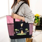 Personalized Mama Bear Classic Winnie the Pooh Oxford Tote Bag with 1-5 Names and Mesh Pockets Birthday Mother's Day Gift for Mom Grandma