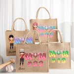 Personalized Baseball Mom Ice Cream Dripping Large Jute Tote Bag with Name and Number Mother's Day Birthday Gift for Baseball Mom Player Lover