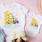 Personalized Classic Winnie the Pooh Honey Pig 100% Cotton T-shirt Baby Bodysuit with Name 1st Mother's Day Birthday Gift for Baby Mom